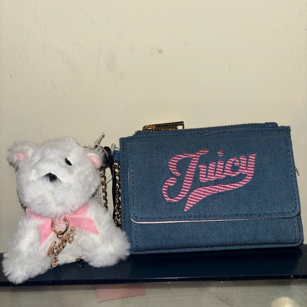 Juicy Couture Blue Denim Wallet with Pink Embroidered Logo